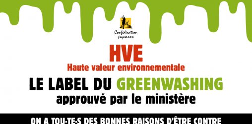 Visuel de la campagne dénonçant le label HVE comme outil de greenwashing